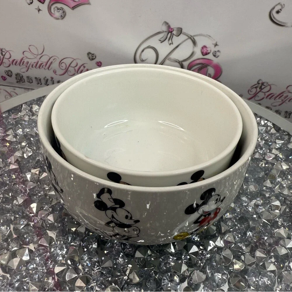 Disney Mickey Mouse White set of 2 Bowls with Red, Yellow and Black Accents